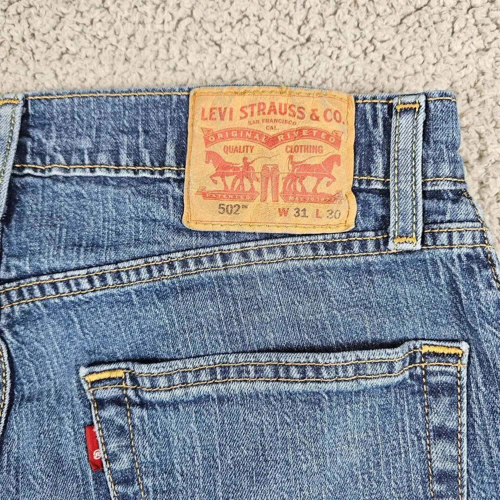 Levis 502 Jeans Mens 30x27 Blue Stretch Regular Taper Casual Minimalist Whisker